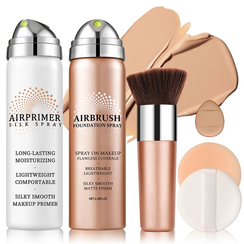 كيوفس Airbrush فاونديشن مع برايمر سيلك فلوليس مكياج هوائي تغطية قابلة للبناء مع تركيبة مضادة للشيخوخة فاونديشن مرطب مكياج 02 بيج